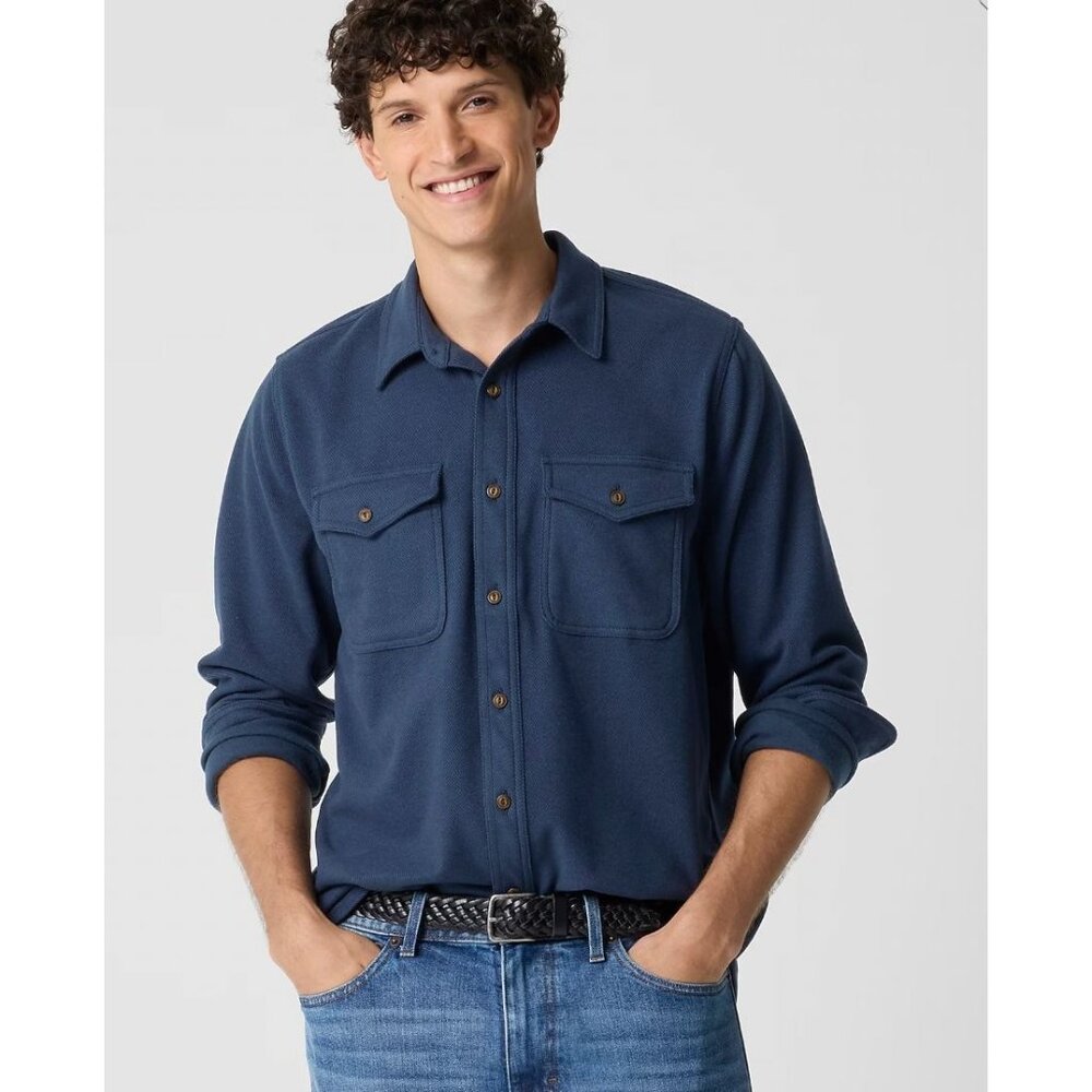 NWT J Crew Mens Double Knit Shirt Flannel Button Down Size S Navy Blue $120 [jb]